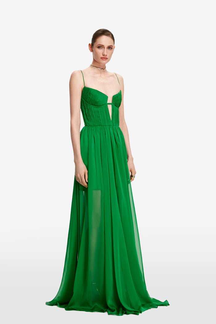 NOELIE | CHIFFON MAXI DRESS - Emerald Green