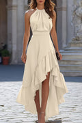 NOEMIE | HALTER HIGH LOW RUFFLE MAXI DRESS - Cream