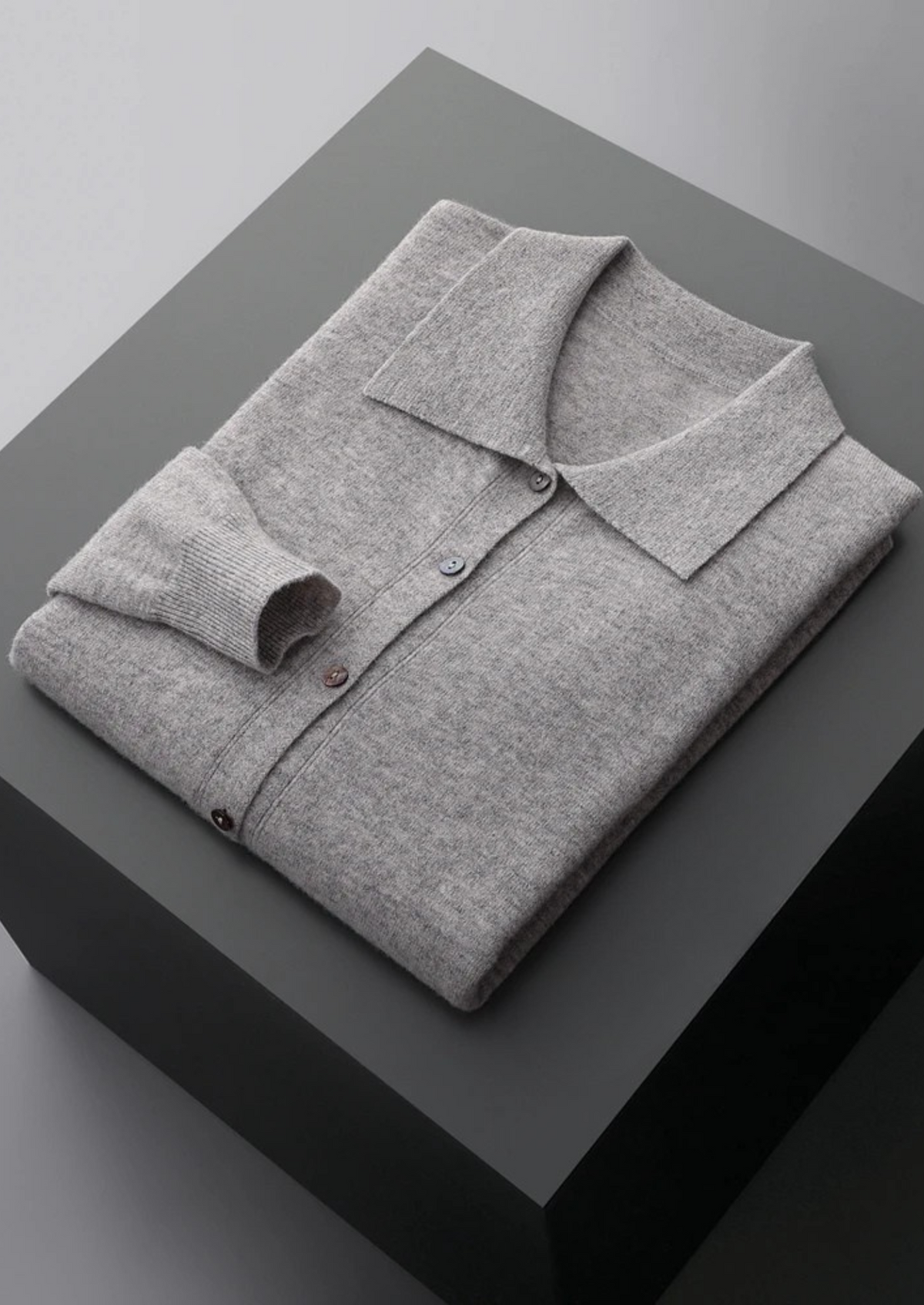 NOLAN | POLO COLLAR CARDIGAN - Light Gray