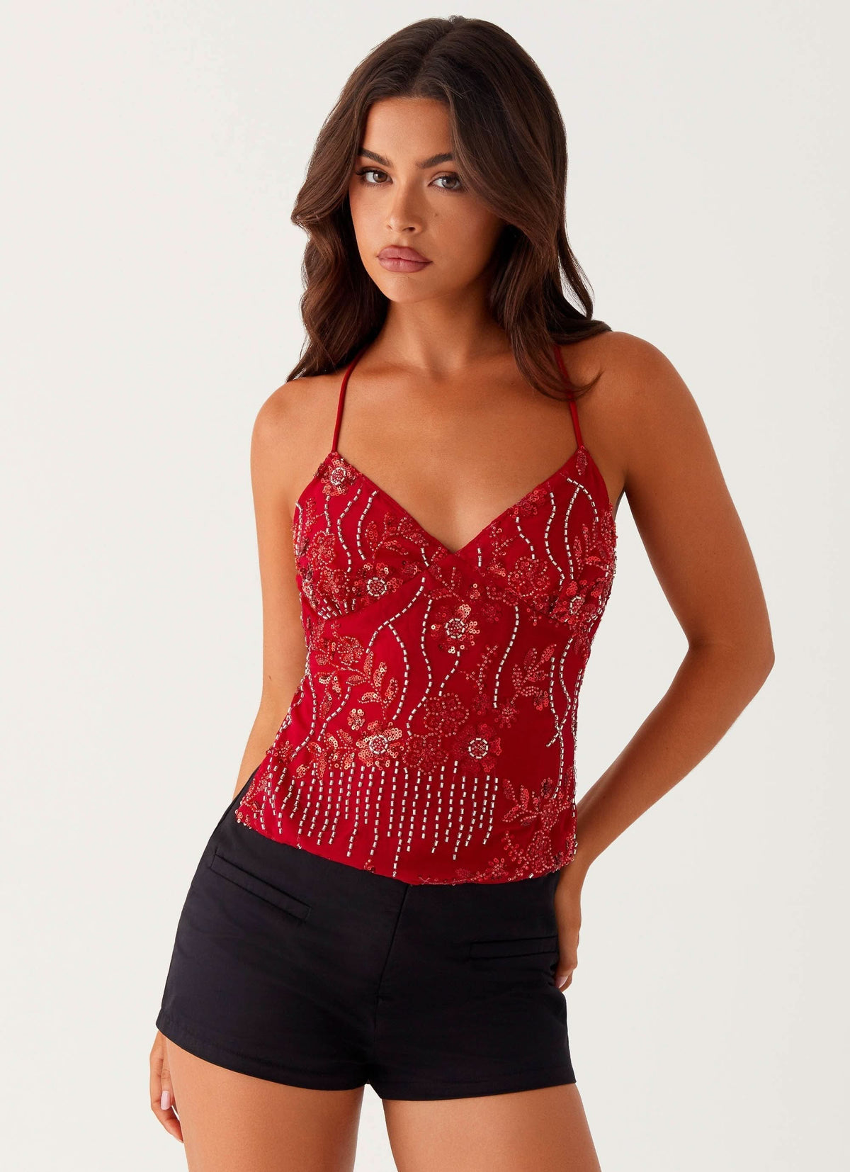 NORA | SEQUIN TOP - Red