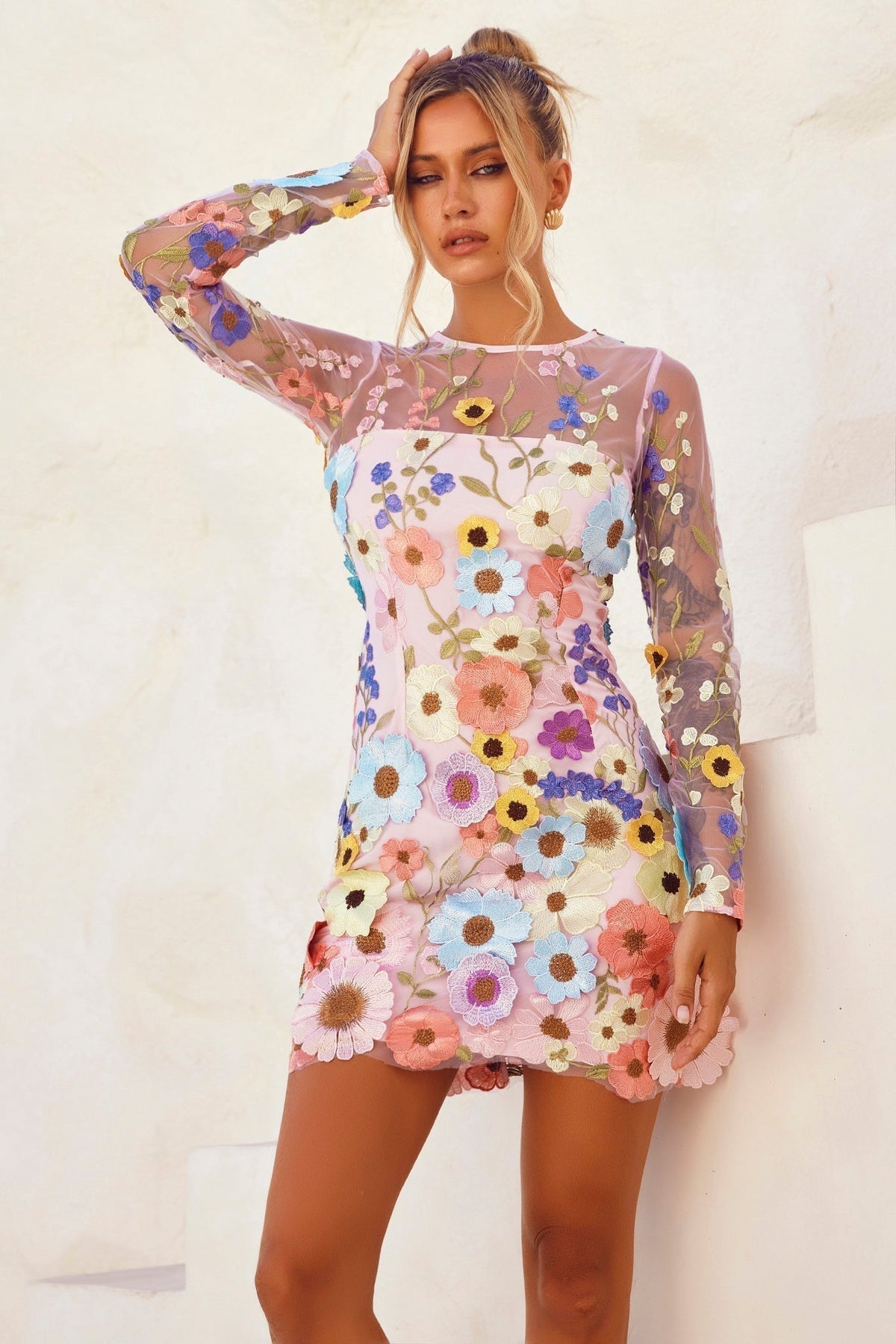 NOREEN | FLORAL APPLIQUE MINI DRESS - Blush Floral