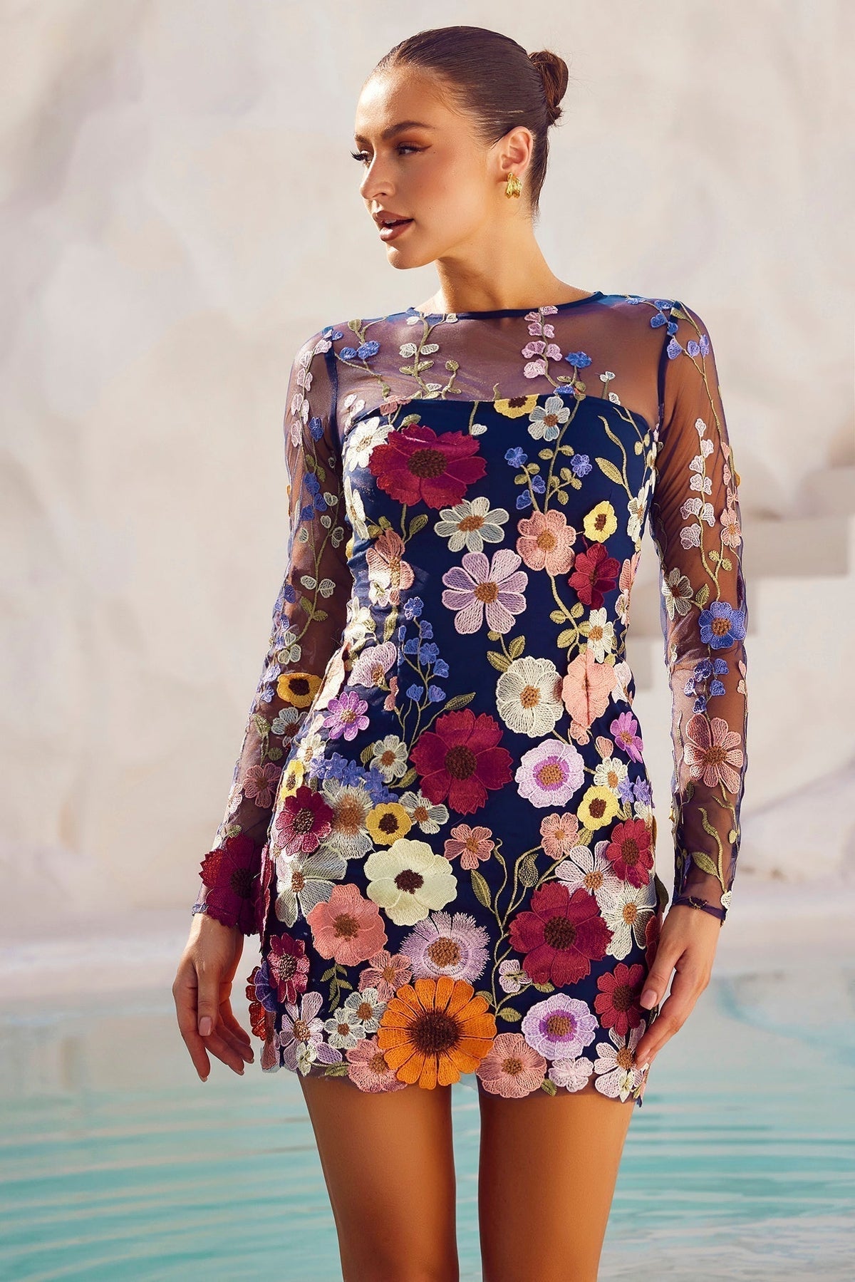 NOREEN | FLORAL APPLIQUE MINI DRESS - Navy Floral