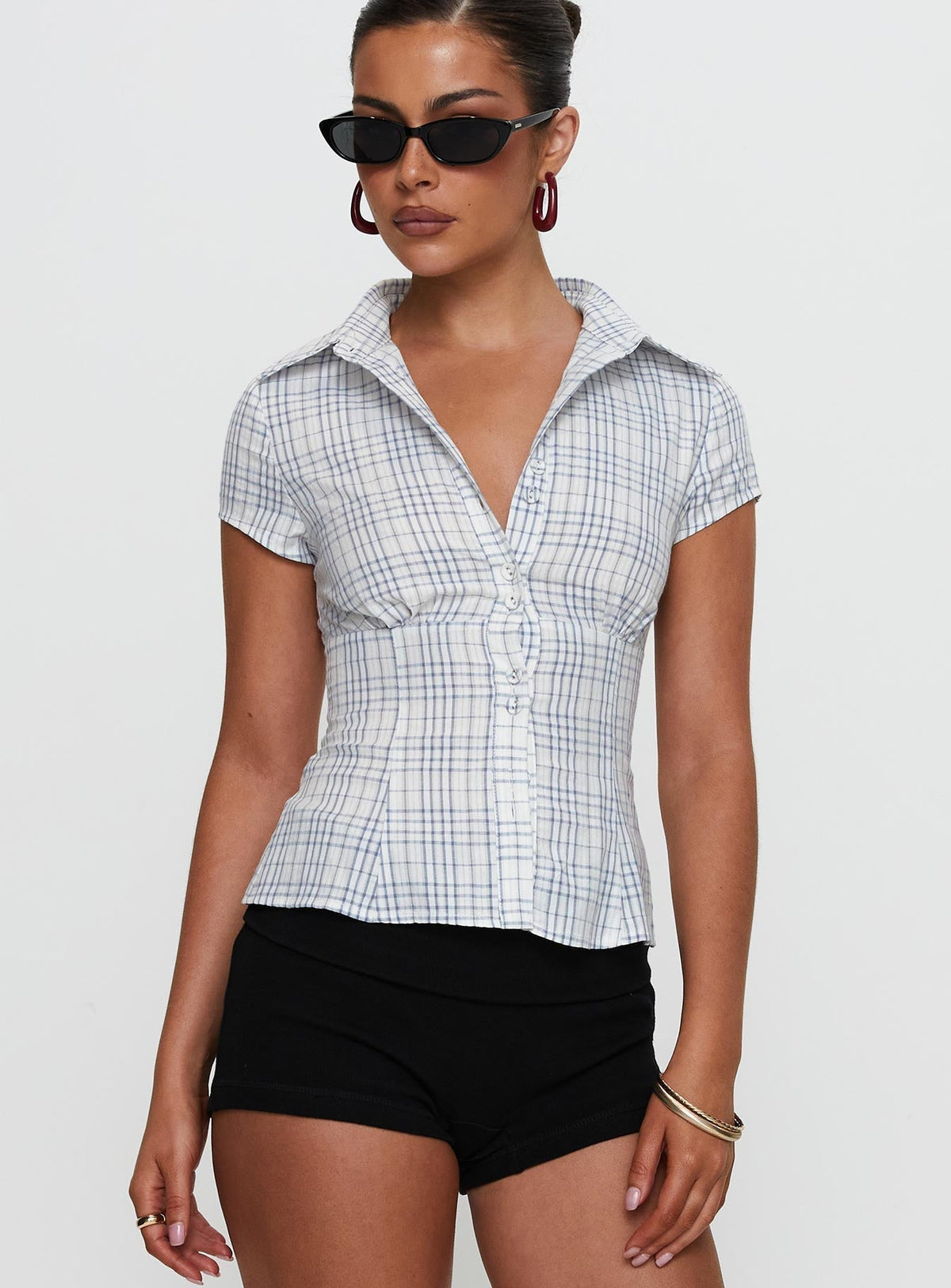 NORELLE | PLAID BLOUSE - Blue