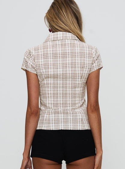 NORELLE | PLAID BLOUSE - Brown