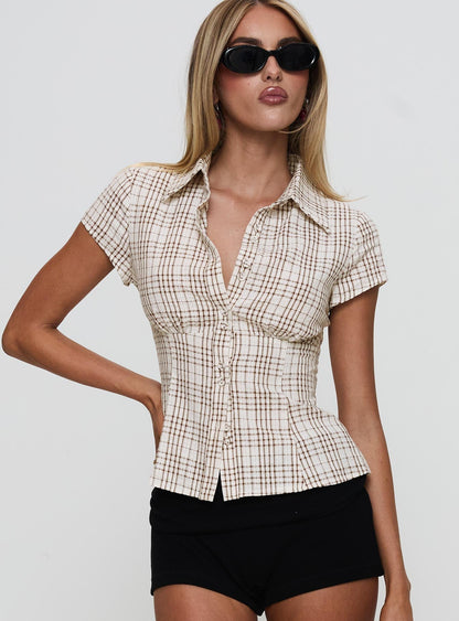 NORELLE | PLAID BLOUSE - Brown