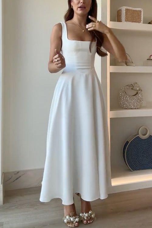 NOVELLA | SQUARE-NECK A-LINE MAXI DRESS - Ivory