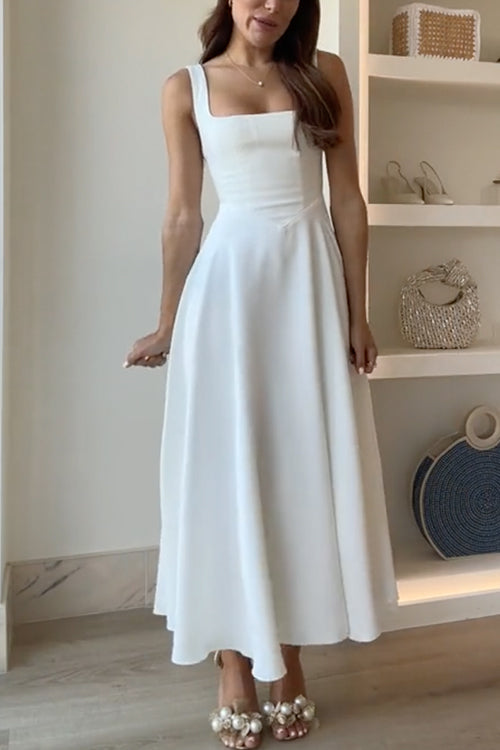 NOVELLA | SQUARE-NECK A-LINE MAXI DRESS - Ivory