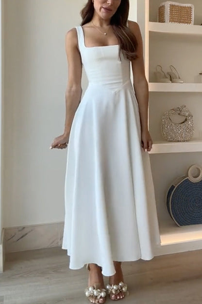 NOVELLA | SQUARE-NECK A-LINE MAXI DRESS - Ivory