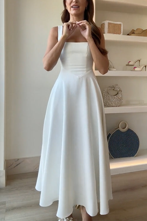 NOVELLA | SQUARE-NECK A-LINE MAXI DRESS - Ivory