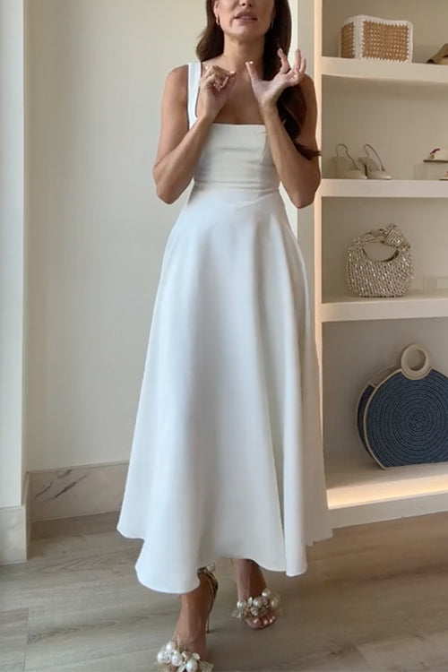 NOVELLA | SQUARE-NECK A-LINE MAXI DRESS - Ivory