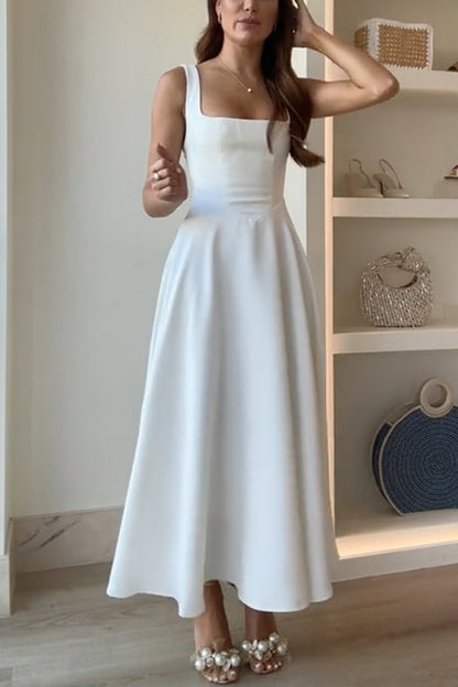 NOVELLA | SQUARE-NECK A-LINE MAXI DRESS - Ivory