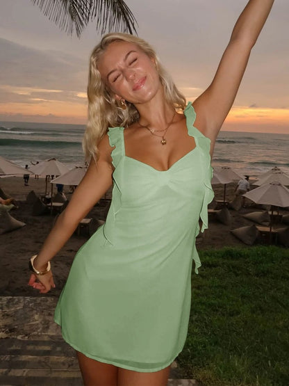 NYLA | CHIFFON RUFFLE MINI DRESS - Sage Green