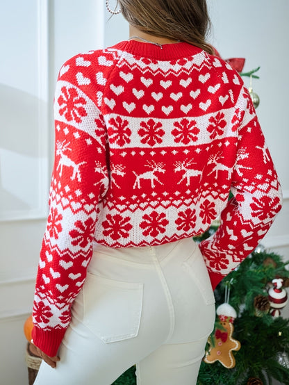 NYSSA | FESTIVE FAIR ISLE SWEATER - Red Fair Isle