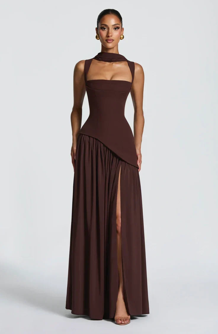 OAKLYNN | SQUARE NECK MAXI DRESS - Chocolate Brown