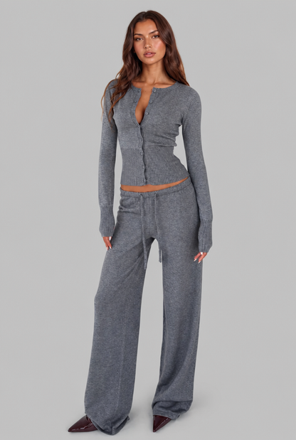 OCEANE | RIBBED KNIT TROUSER SET - Gray