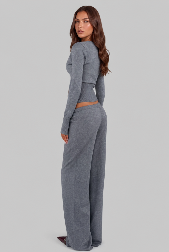 OCEANE | RIBBED KNIT TROUSER SET - Gray