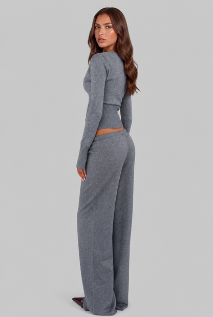 OCEANE | RIBBED KNIT TROUSER SET - Gray
