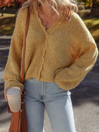 OCTAVIE | SCALLOPED LANTERN SLEEVE CARDIGAN - Mustard