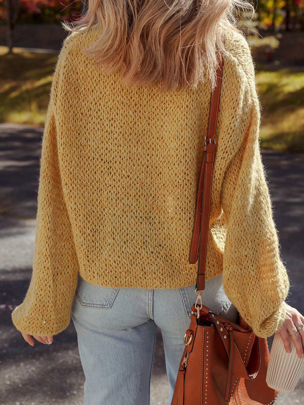 OCTAVIE | SCALLOPED LANTERN SLEEVE CARDIGAN - Mustard