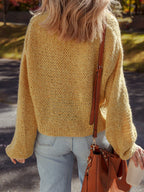 OCTAVIE | SCALLOPED LANTERN SLEEVE CARDIGAN - Mustard
