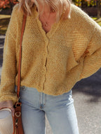 OCTAVIE | SCALLOPED LANTERN SLEEVE CARDIGAN - Mustard