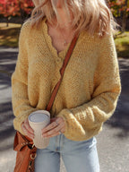 OCTAVIE | SCALLOPED LANTERN SLEEVE CARDIGAN - Mustard