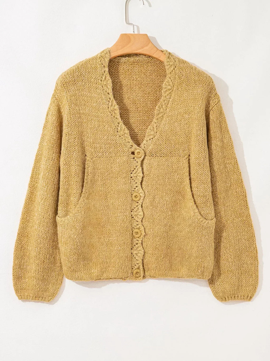OCTAVIE | SCALLOPED LANTERN SLEEVE CARDIGAN - Mustard