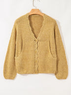 OCTAVIE | SCALLOPED LANTERN SLEEVE CARDIGAN - Mustard