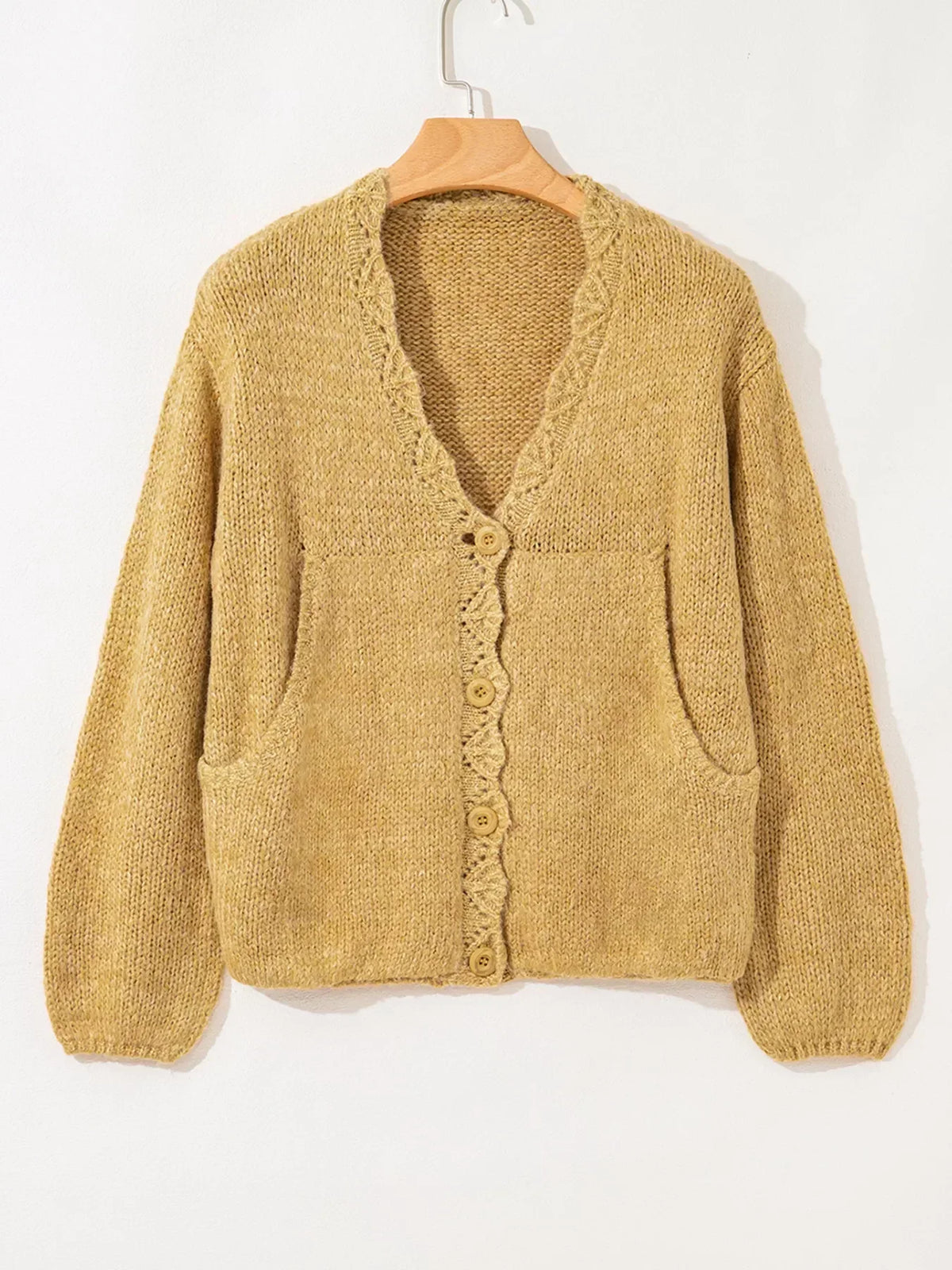 OCTAVIE | SCALLOPED LANTERN SLEEVE CARDIGAN - Mustard