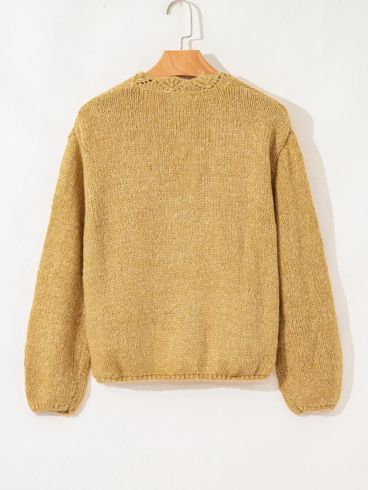 OCTAVIE | SCALLOPED LANTERN SLEEVE CARDIGAN - Mustard