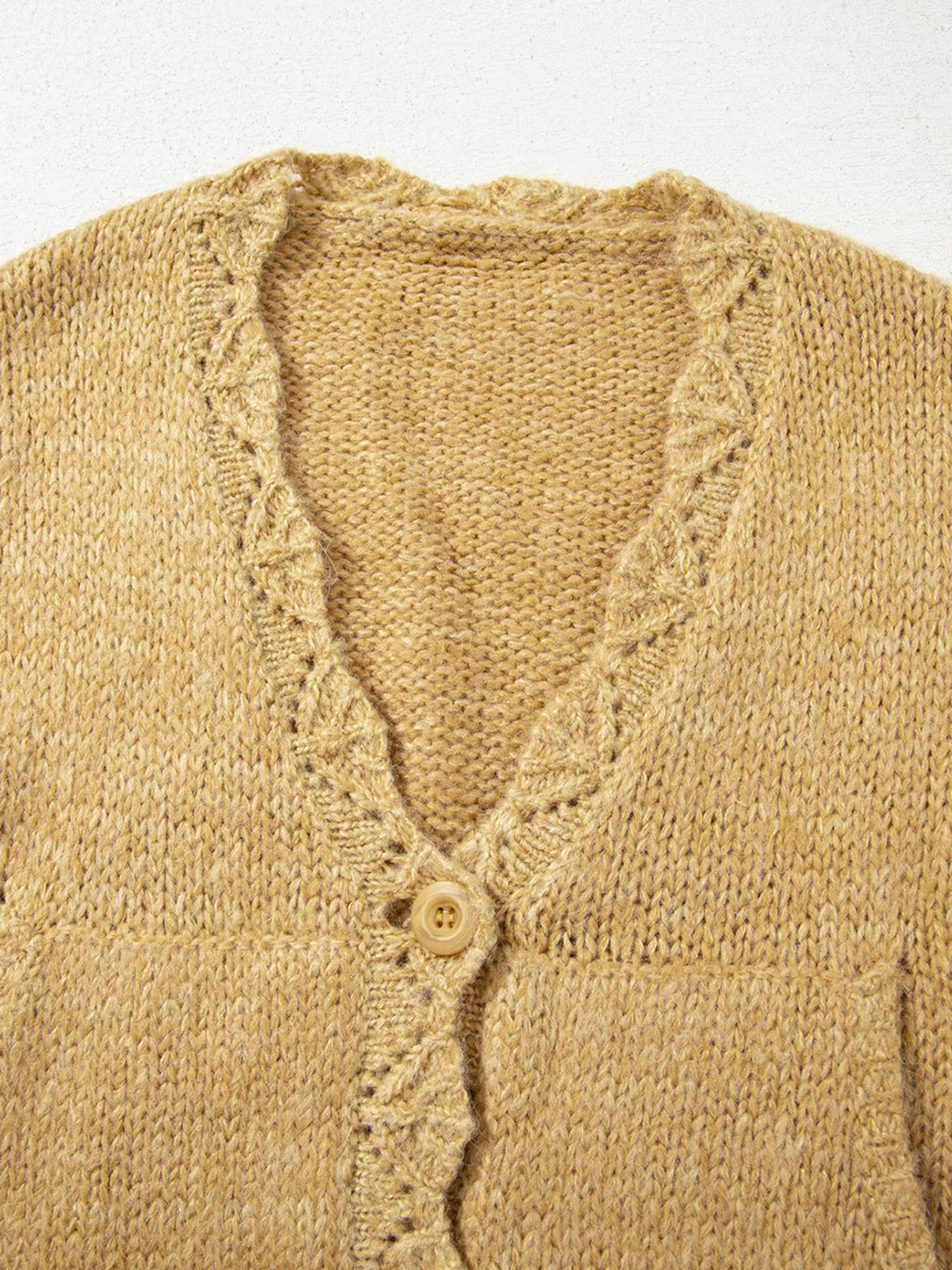 OCTAVIE | SCALLOPED LANTERN SLEEVE CARDIGAN - Mustard