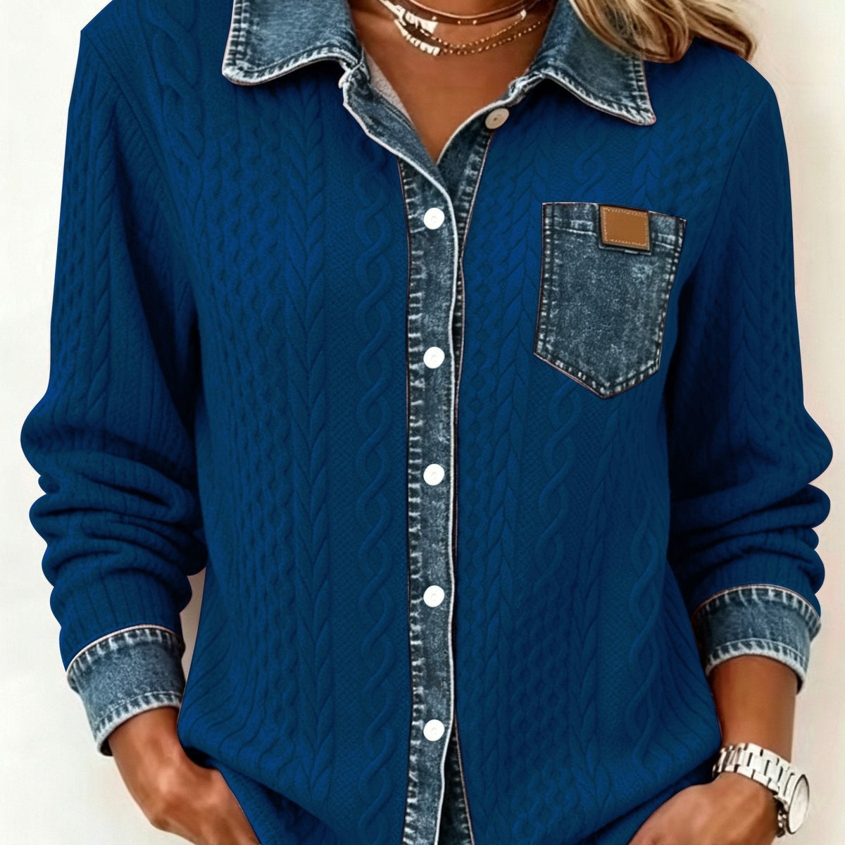 ODALIA | TEXTURED CONTRAST POCKET SHIRT - Blue
