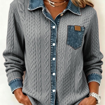 ODALIA | TEXTURED CONTRAST POCKET SHIRT - Gray