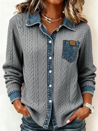 ODALIA | TEXTURED CONTRAST POCKET SHIRT - Gray