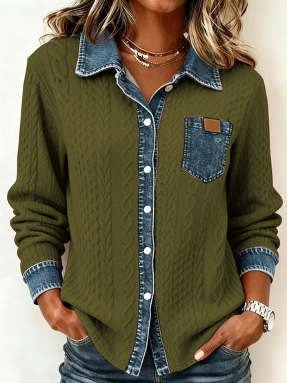 ODALIA | TEXTURED CONTRAST POCKET SHIRT - Olive Green