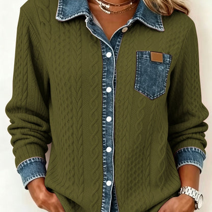 ODALIA | TEXTURED CONTRAST POCKET SHIRT - Olive Green