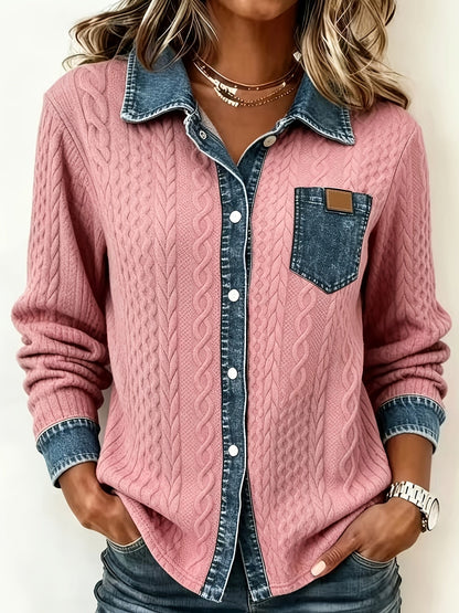 ODALIA | TEXTURED CONTRAST POCKET SHIRT - Pink