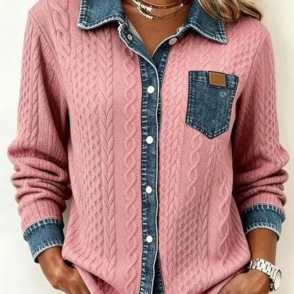 ODALIA | TEXTURED CONTRAST POCKET SHIRT - Pink