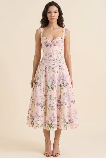 OLIANA | FLORAL CORSET MIDI DRESS - Blush Lilac Floral