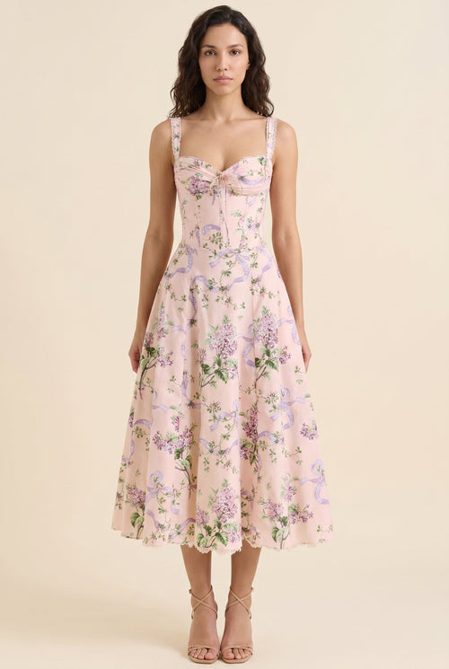 OLIANA | FLORAL CORSET MIDI DRESS - Blush Lilac Floral