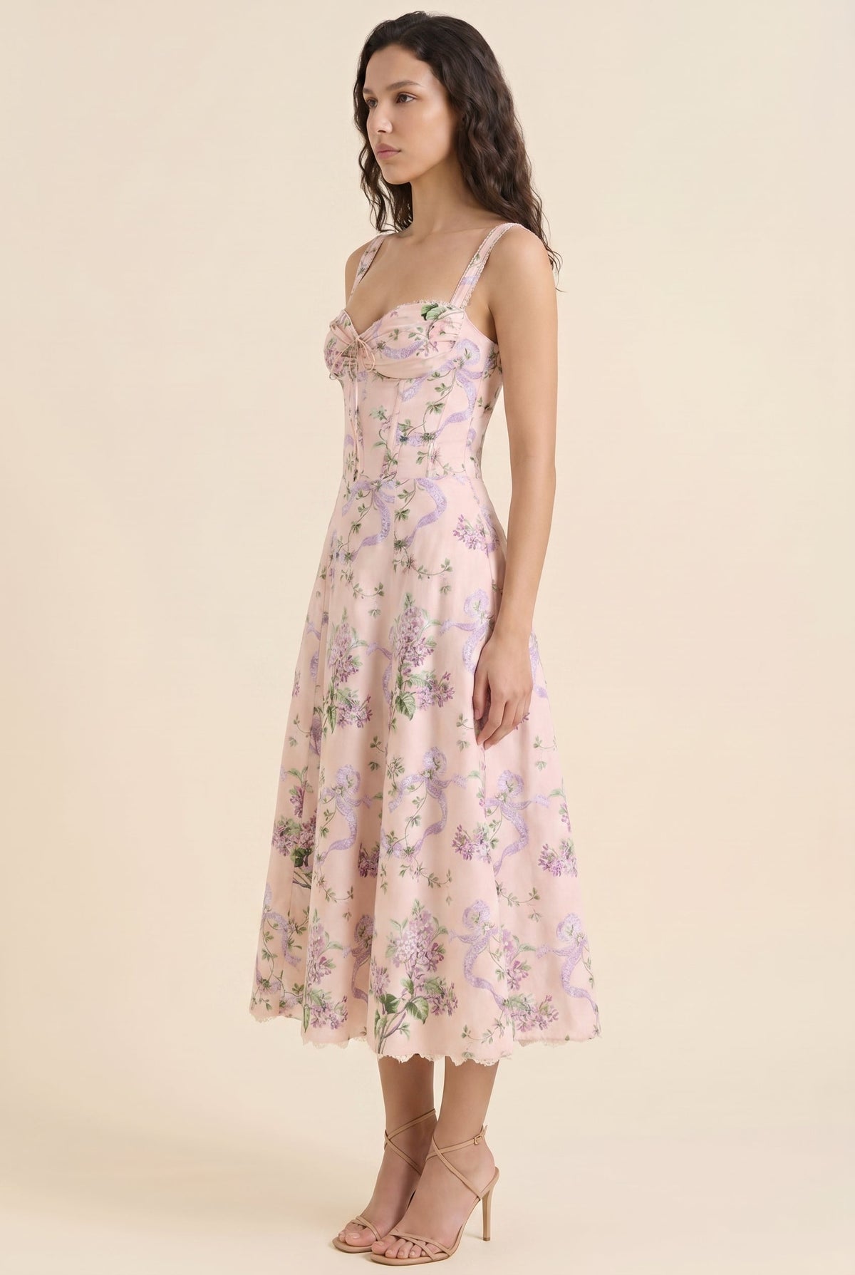 OLIANA | FLORAL CORSET MIDI DRESS - Blush Lilac Floral