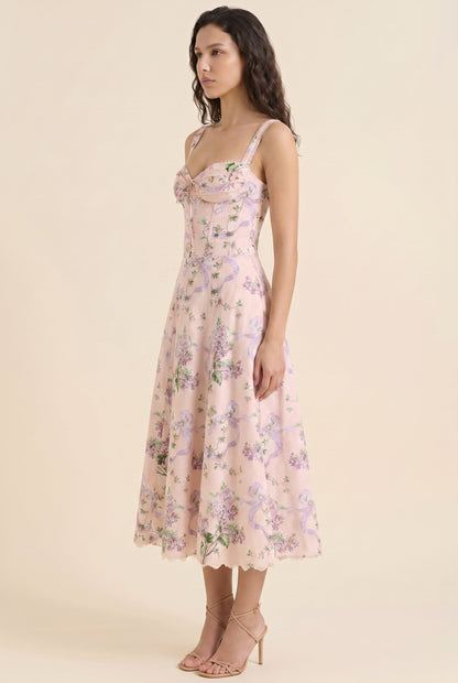 OLIANA | FLORAL CORSET MIDI DRESS - Blush Lilac Floral