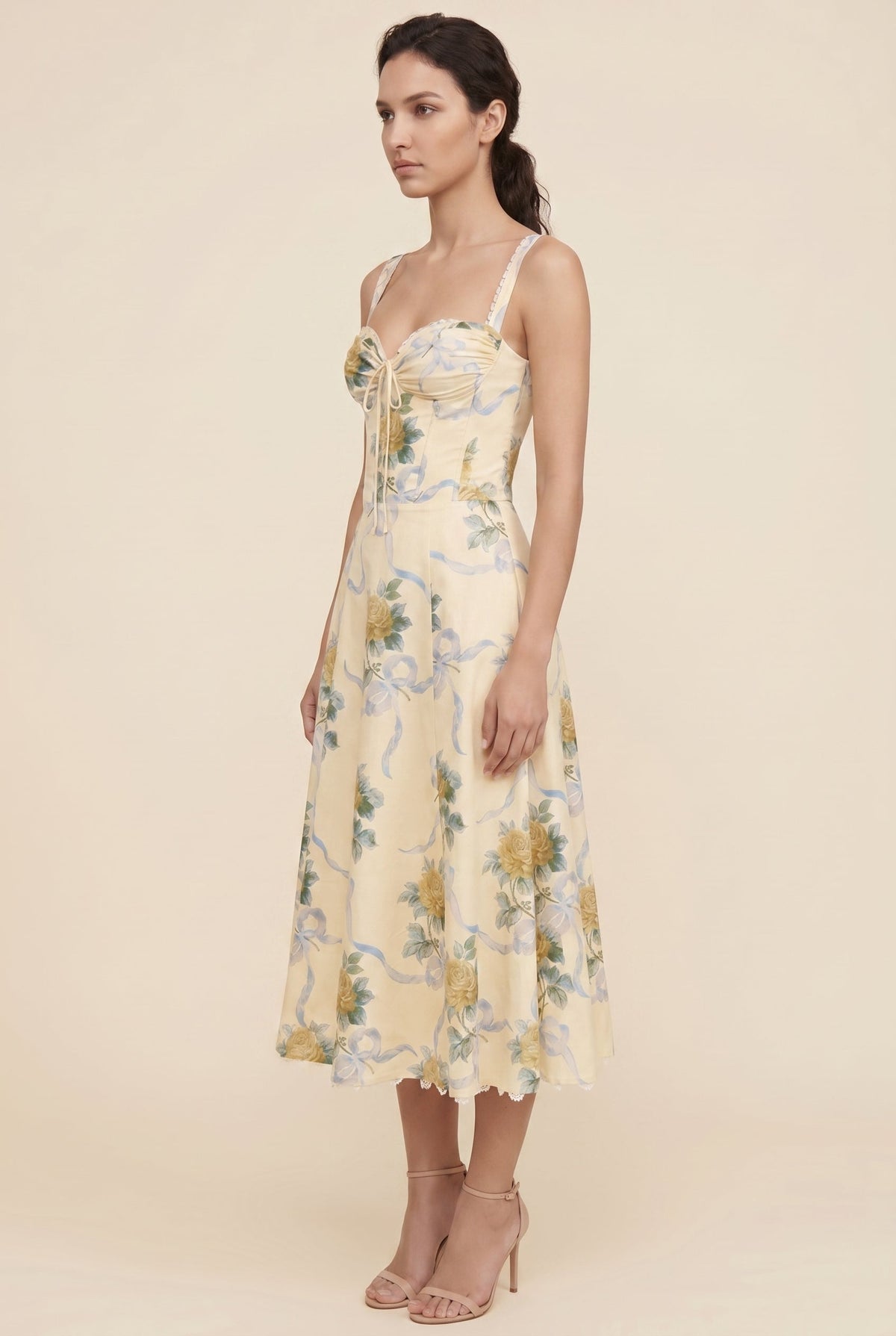 OLIANA | FLORAL CORSET MIDI DRESS - Butter Yellow Floral