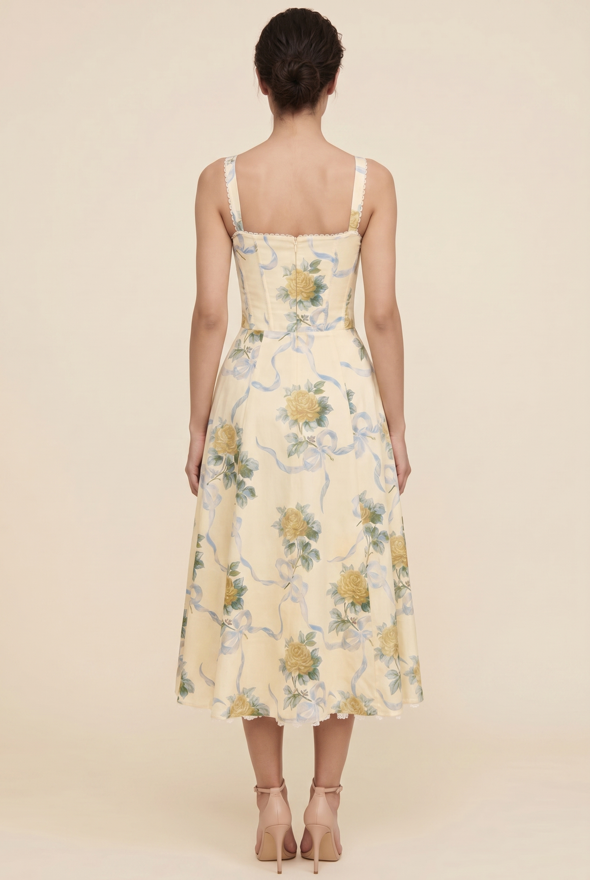 OLIANA | FLORAL CORSET MIDI DRESS - Butter Yellow Floral