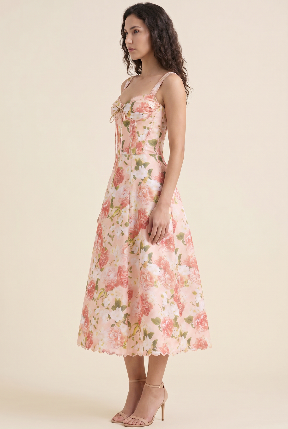 OLIANA | FLORAL CORSET MIDI DRESS - Coral Floral