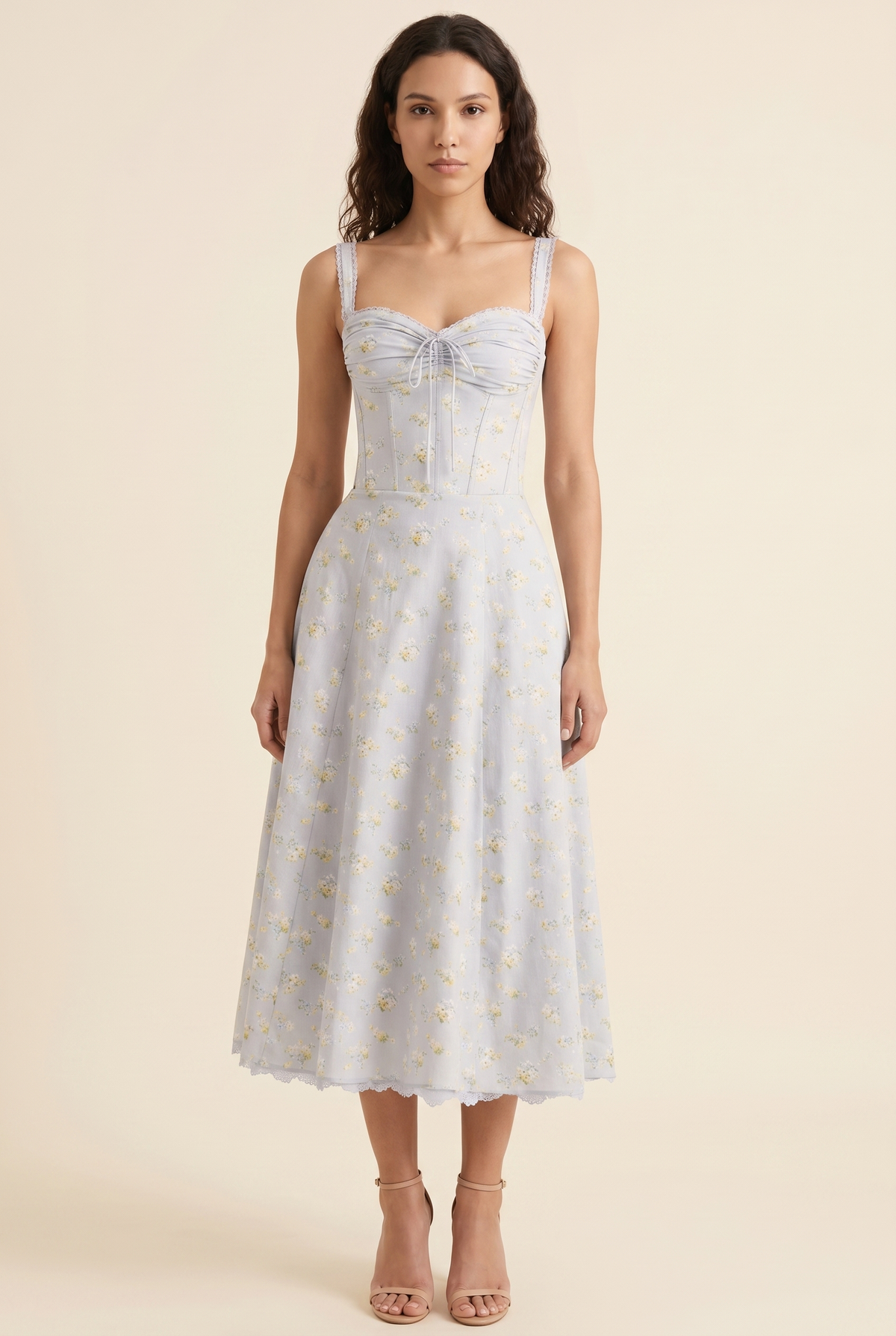 OLIANA | FLORAL CORSET MIDI DRESS - Powder Blue