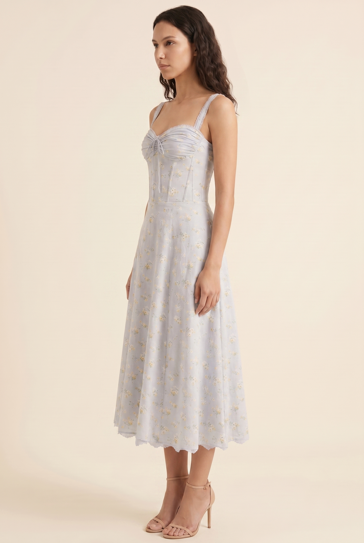 OLIANA | FLORAL CORSET MIDI DRESS - Powder Blue