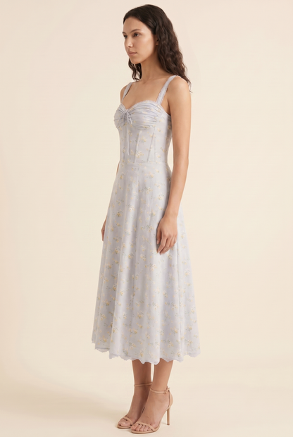 OLIANA | FLORAL CORSET MIDI DRESS - Powder Blue