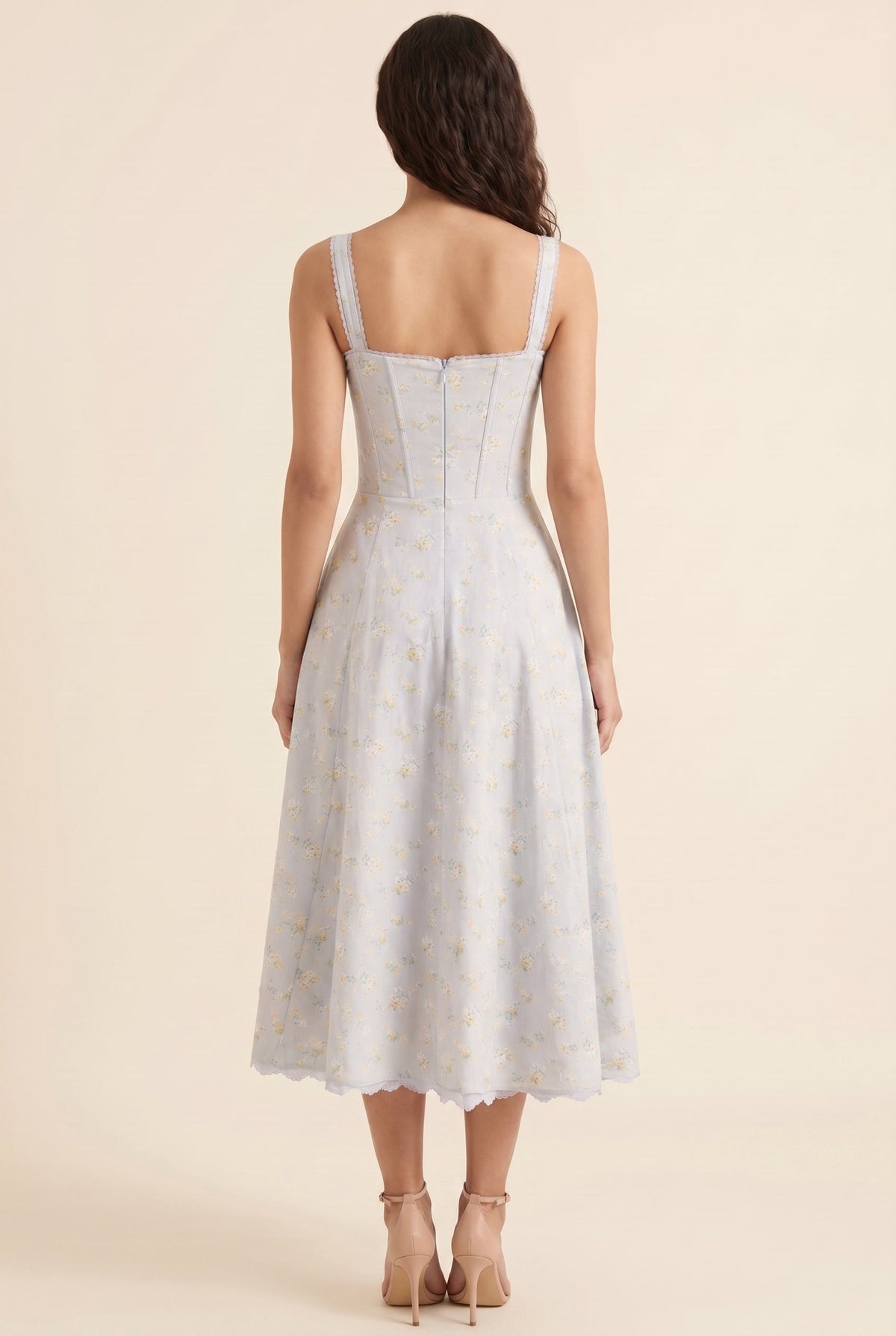 OLIANA | FLORAL CORSET MIDI DRESS - Powder Blue