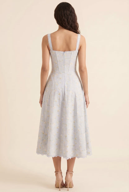 OLIANA | FLORAL CORSET MIDI DRESS - Powder Blue